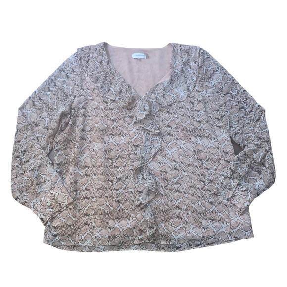 Calvin Klein tan snakeskin long sleeve blouse size L - Picture 13 of 13